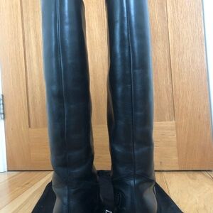 Chanel Black Leather Knee High Riding Boots | CC Logo | Size 39